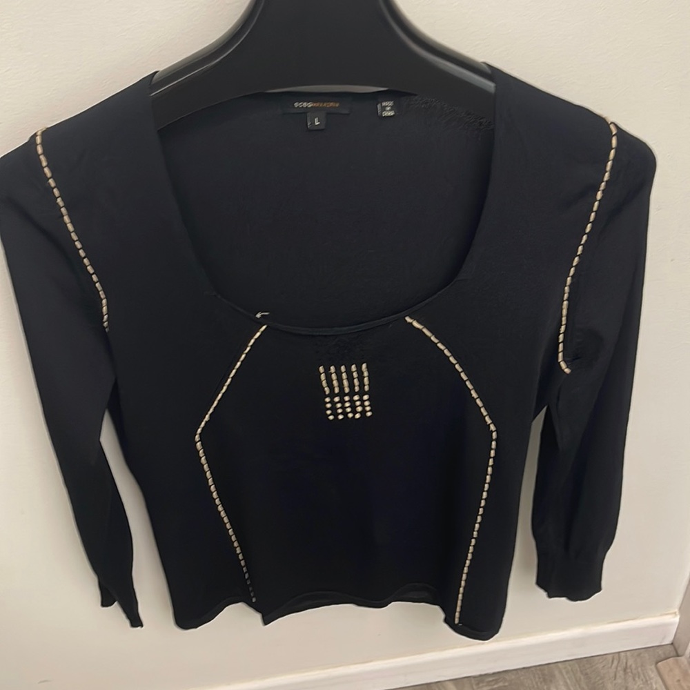 Designer Maxazria for BCBG square neck fitted knit sweater
